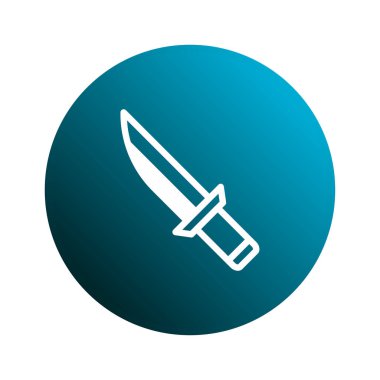 Minimalist bir görüntüde mavi dairenin içinde beyaz bıçak ikonu bulunur. Bıçak keskinlik, keskinlik ve tehlike gösterirken, dairesel zemin temiz ve modern bir estetik sunuyor.