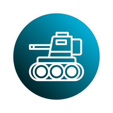 Bir tankın minimalist beyaz çizgi sanatı mavi bir daire çizerek askeri güç, savunma ya da teknolojik savaş temalarını modern grafik tarzında ortaya koymaktadır..