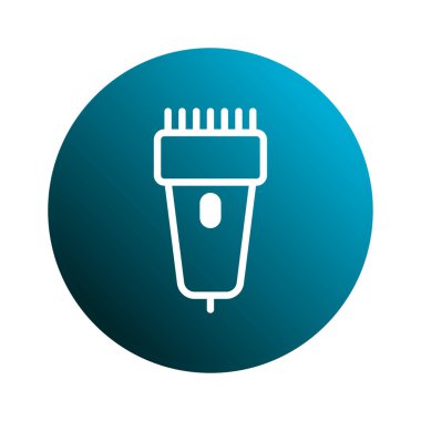 Elektrikli tıraş makinesinin minimalist bir çizimi. Tasarım, modern tımar teknolojisini vurgulayarak, dairesel mavi gradyan arka planda temiz, beyaz bir ana hat kullanır..