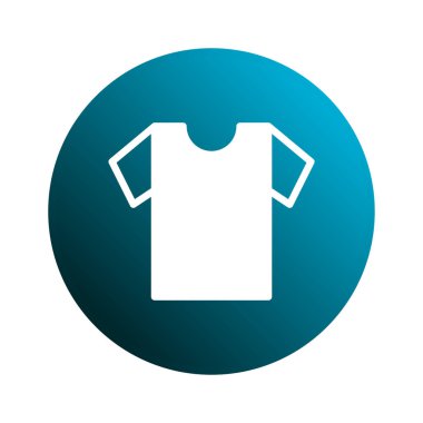 Mavi gradyan daire arkaplanındaki bir tişört simgesinin basit bir çizimi. Giysi veya giysi tasarımı için ideal.