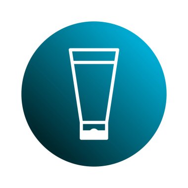 Bir ürün tüp ikonu içeren temiz, minimalist bir tasarım gradyan mavi arka planda, güzellik ve cilt markalaşması için mükemmel, ürün ambalajını ve tanıtımını gösteren