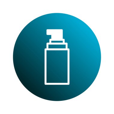 Mavi bir gradyan çembere karşı beyaz bir şişe anahatının minimalist bir çizimi. Temizliği, cildi veya modern estetiği destekleyen tasarımlar için idealdir..