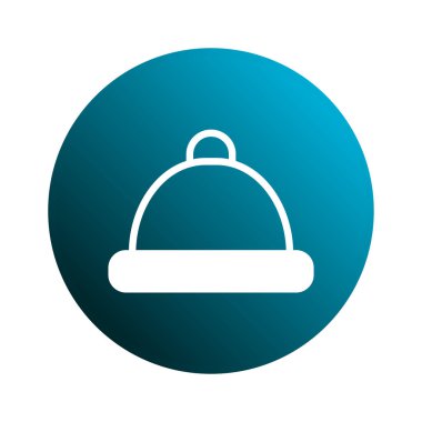 Yemek kubbesinin minimalist bir çizimi ya da mavi bir arka planda yiyecek kapağı. Yemek servisini veya gurme yemek seçeneklerini temsil etmek için ideal.
