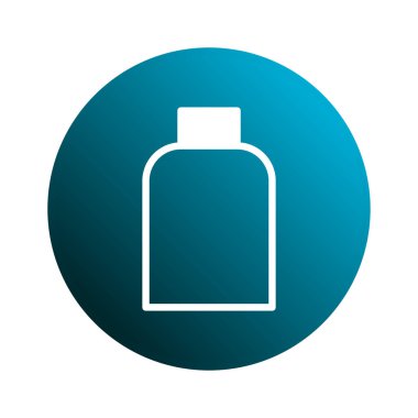 Bir minimalist ikon, gradyan mavi daire içinde beyaz bir konteynır çizgisi sergiliyor. Markalaşma ve UI tasarımı için uygun temiz ve modern bir grafik elementi..