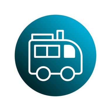 Mavi bir gradyan çember içinde, tasarım şablonları, mobil uygulamalar ve web siteleri için mükemmel bir beyaz anahat bus simgesi çizimi.