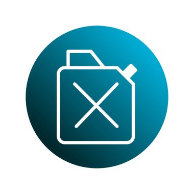 Mavi daire arka planında yakıt kabı simgesi. Enerji kaynağını ve ulaşımı gösteriyor. Yakıt endüstrisi ve diğer sektörlerde kullanıma uygun.