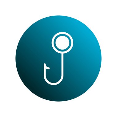 Mavi bir gradyan çemberin içindeki balık oltasının basit ve minimalist vektör çizimi, açık hava aktivitesi ve balıkçılık kavramları için idealdir..