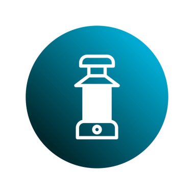 Minimalist bir beyaz fener ikonu, seyahat veya kamp temalarına uygun mavi bir gradyan daireye kurulur..