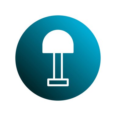 Beyaz masa lambası silueti içeren temiz ve minimalist bir ikon, mavi eğimli bir çembere ayarlanmış. İç tasarım veya dekoratif ışık özelliklerini göstermek için ideal.