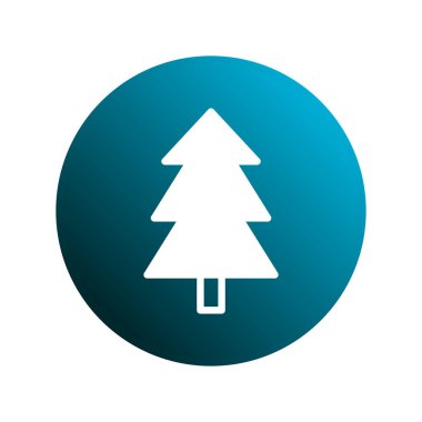 Basit ama zarif bir görüntü, canlı bir mavi daire içinde kaplanmış beyaz bir Noel ağacı silueti sunar, bayram ruhunu taşır..