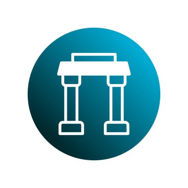 Bu minimalist illüstrasyon, eğimli mavi çember üzerinde beyaz bir kapı yapısını içerir. Yeni başlangıçları ya da geçişleri sembolize etmek için mükemmel bir giriş, geçiş ya da portal hissi uyandırır..