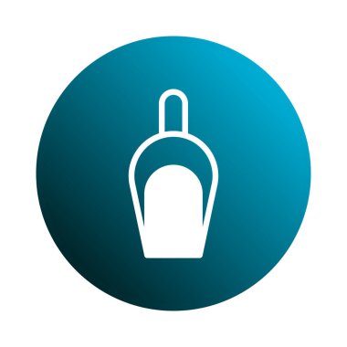 Bir minimalist illüstrasyonda, gradyan mavi dairesel arkaplan üzerinde beyaz kepçe silueti bulunur. Mutfak eşyaları, yemek pişirme ve yemekle ilgili konular için ideal.