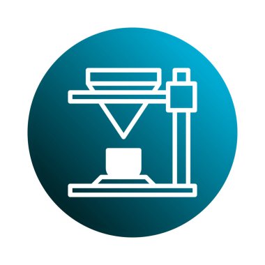 Gradyan mavi çemberdeki 3 boyutlu bir yazıcı simgesi modern teknolojiyi temsil ediyor. Yenilikçiliği, dijital imalatı ve otomatikleştirilmiş üretimin geleceğini hassas mühendislikle sembolize eder..