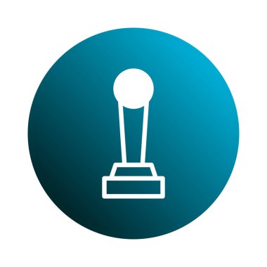 Mavi bir çember üzerindeki beyaz kupa ikonunun basit ve modern bir çizimi, başarıyı, başarıyı ve tanınmayı sembolize ediyor..