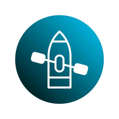 Mavi bir eğim çemberine karşı bir tekne ve kürek içeren minimalist bir vektör ikonu. Su taşımacılığı ve eğlence amaçlı tekne faaliyetlerini sembolize eder.