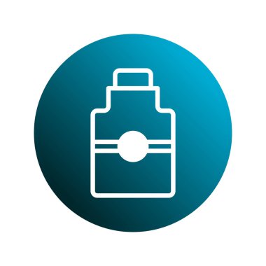 Modaya uygun bir şişenin beyaz dış hatlarını gösteren minimalist mavi bir ikon. Yuvarlak bir şekilde izole edilmiş sağlık, bilim, laboratuvar ve ilaç temaları için tasarım.