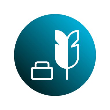 Zarif bir tüy kalemi ve mürekkep şişesi ikonu tasarımı rahatlatıcı bir eğim çemberi arka planında. Bu minimalist illüstrasyon hafif iletişim ve sanatsal stili temsil eder..