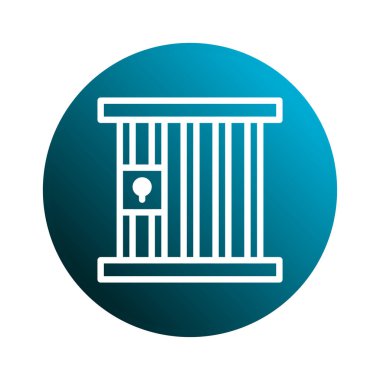 Hapsedilmeyi ya da hapishane parmaklıklarında özgürlük eksikliğini gösteren kavramsal bir ikon. Tasarım, hapsetme ve güvenliği sembolize eden mavi dairesel arkaplan içindeki beyaz çubukları içerir..