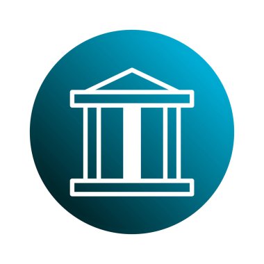 Bu illüstrasyon, gradyan mavi çemberin içinde sütunları olan klasik bir mimari yapıyı tasvir eder. Bir devlet kurumunu, bir bankayı veya bir öğrenim merkezini temsil edebilir..