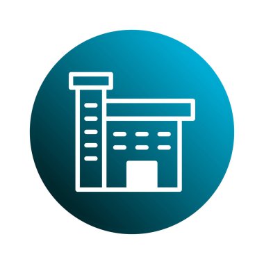 Gradyan mavi daire içinde modern bir çizgi resim inşa etme ikonu. Grafik tasarımı, web geliştirme ve kurumsal markalaşma için elverişli.