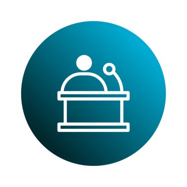 Minimalist bir illüstrasyonda podyumun arkasında konuşma yapmaya hazır bir kişi resmediliyor. Temiz çizgiler ve basit tasarım, halk konuşmasının ve iletişimin özünü etkili bir şekilde iletir..