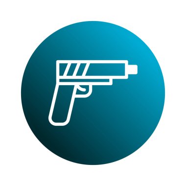 Modern bir tabancanın beyaz çizgisi eğimli bir mavi daire üzerine kuruludur. Güvenlik, tehlike ya da korunma sembolü..