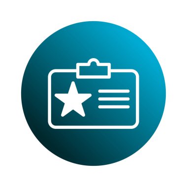 Doğrulama erişim kontrolü için bir rozet tanımlaması gösteren bir simge vektör tasarımı. Modern grafik iş ve güvenlik unsurları için kolay iletişim sağlıyor.