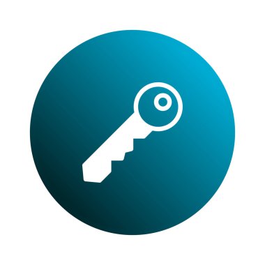 Mavi bir gradyan çemberin içinde, güvenlik, erişim ve dijital ve web tabanlı uygulamalar için uygun çözümler içeren bir beyaz anahtar simgesi.