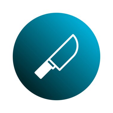 Eğik mavi bir çemberin merkezindeki beyaz çizgili bıçağın temiz ve basit bir çizimi. Mutfak ve mutfak projeleri için mükemmel..