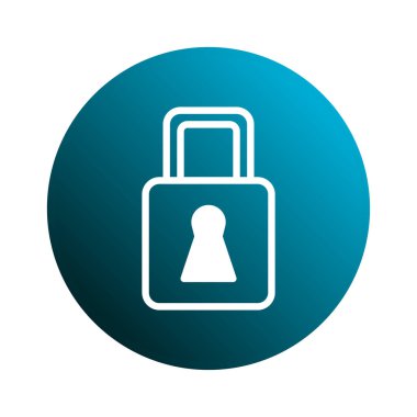 Güvenli bir asma kilidin basit bir çizimi, veri koruması, çevrimiçi mahremiyet ve erişim kontrolünü sembolize ediyor. Simge mavi dairesel arkaplana göre ayarlanır.