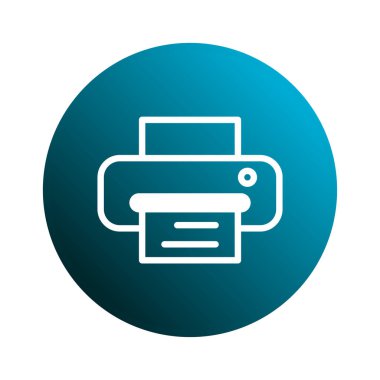 Yazdırma, ofis ekipmanları ve teknoloji gibi kavramları resmetmek için ideal bir beyaz yazıcı simgesi mavi gradyan arkaplanda gösterilir.