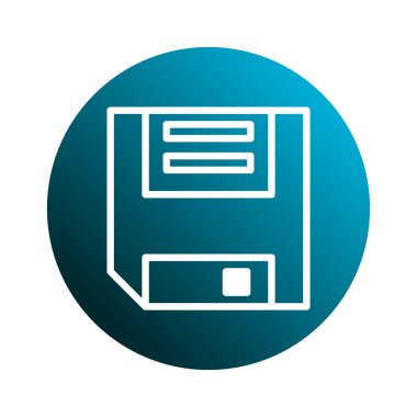 Disket diskinin minimalist bir vektör çizimi, klasik teknoloji ve dijital depolama medyası için nostalji hissi uyandırıyor.