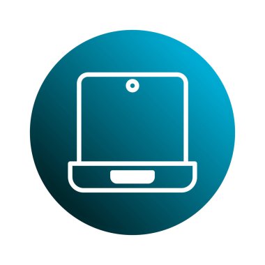 Modern teknoloji ve dijital bağlantıyı temsil eden mavi bir gradyan dairede minimalist bir dizüstü bilgisayar simgesi. Web sitesi veya uygulama kullanıcı arayüzü, dijital pazarlama, iş veya eğitim materyalleri için uygundur.