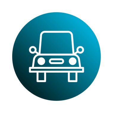 Bu bir araba ikonunun temiz ve modern bir tasviri, araçları, ulaşımı veya otomotiv hizmetlerini temsil etmek için mükemmel. Mavi gradyan arkaplanda beyaz bir anahat içerir..