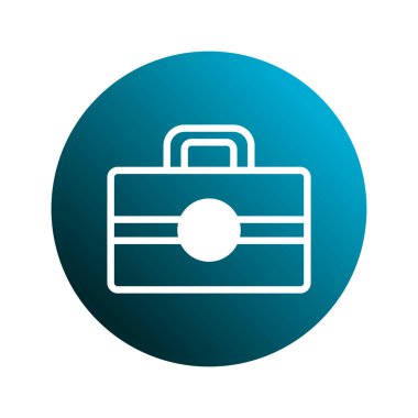 Dairesel bir tasarım içinde stilize edilmiş ve minimalist bir evrak çantası ikonu yer alır. İş, seyahat ve profesyonel dokümanların temaları modern bir estetik yaratıyor..