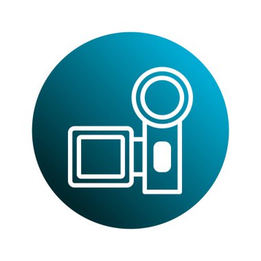 Gradyan mavi arkaplan üzerinde minimalist bir video kamera simgesi, çeşitli yaratıcı ve teknolojiyle ilgili projeler için mükemmel.