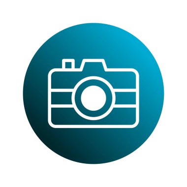 Mavi gradyan çember arkaplan içinde basit ve modern bir kamera simgesi, fotoğraf ve görüntüleme ile ilgili web siteleri veya uygulamalar için idealdir.