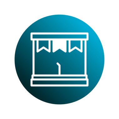 Sahnenin minimalist bir simgesi, perdeleri ve spot ışıkları, şık bir mavi daire şeklinde kaplanmış. Tiyatro, performans ve eğlence tasarımları için ideal.