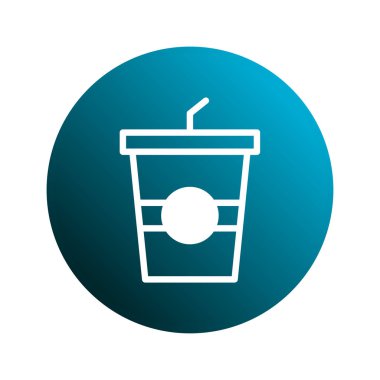 Basit bir vektör illüstrasyonu, mavi daireli arka planda modern çizgi şeklinde çizilmiş pipetli bir buzlu içecek bardağını gösteriyor. Kafe menüleri veya grafik tasarımı için ideal.