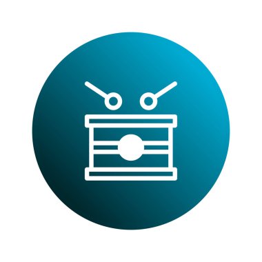 Müzik temalarına uygun, mavi bir gradyan çembere karşı baget çubukları olan minimalist bir beyaz davul ikonu. Grafikler, sunumlar veya web tasarımları için mükemmel.