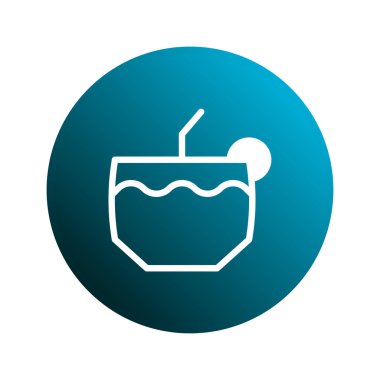 Hindistancevizi içeceğinin minimalist bir çizimi, pipetle kapsüllenmiş, mavi bir daire içinde, yaz tatili ve rahatlama hissi uyandırıyor..