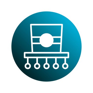 Soyut geometrik dizaynlı modern, minimalist bir ikon, gradyan mavi daire arka planına karşı ayarlanmış. Teknoloji ve yenilikçi kavramlar için mükemmel..