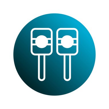 Bu resim, müzikal veya kültürel temalar için ideal olan gradyan mavi daireye karşı iki beyaz çizilmiş marakas simgesini içerir..