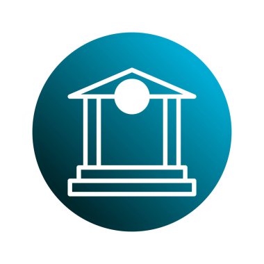 Basit bir banka simgesi, güven ve güvenlik oluşturmaya odaklı bir finans kurumu veya hizmet öneren mavi bir gradyan çemberine odaklanır..