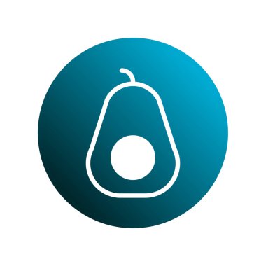 Mavi bir gradyan çembere karşı minimalist bir avokado ikonu. Sağlıklı gıda şirketleri, sağlık uygulamaları veya gıda ile ilgili grafik projeleri için uygundur..