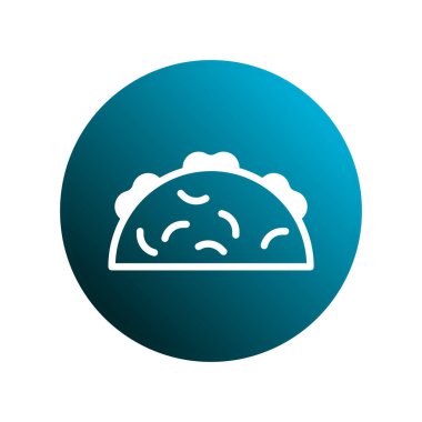 Mavi gradyan çember arka planına karşı tako setinin minimalist bir simgesi. Taco 'nun beyaz çizgisi basit ve zarif..