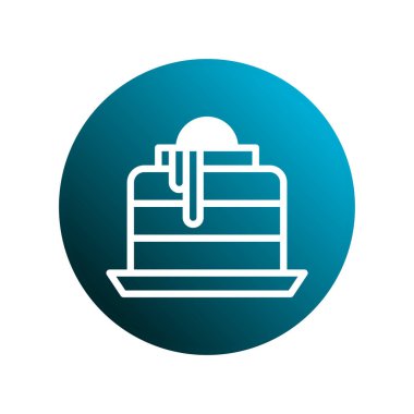 Bir minimalist simge bir pasta dilimini tabağa damlayan kremayla tasvir eder. Basit tasarım mavi bir gradyan çembere karşı ayarlanır.