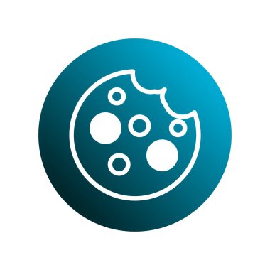 Isırık izine sahip basit ve çekici bir kurabiye ikonu, canlı mavi bir zemin üzerine kurulmuş, yiyecekle ilgili tasarımlar için mükemmel..