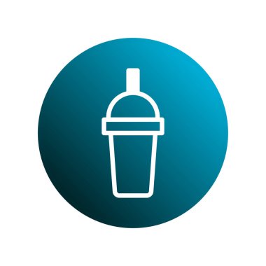 Bir içki bardağının temiz ve modern beyaz bir simgesi canlı mavi bir gradyan çemberde yer alır. Logolar ve çizimler için mükemmel.