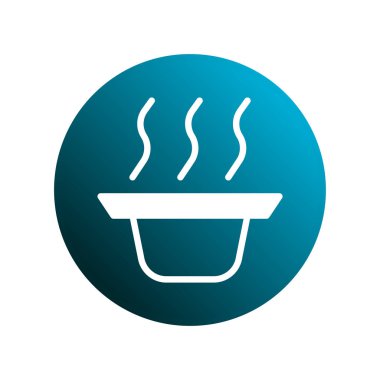Sıcak yemek kasesinin minimalist tasarımı buharı yükseliyor, gradyan daireye yerleştiriliyor. Menü simgeleri, web tasarımı veya restoran logoları için ideal.
